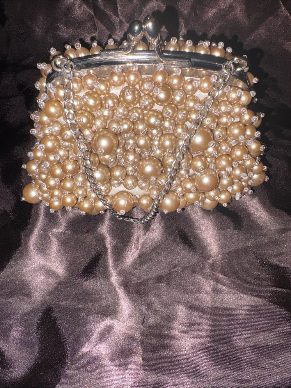 Banana Republic Beaded Pearl-Embellished Clutch in Champagne Gold